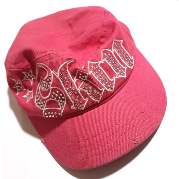 Y2k Skin Industries Pink Bling Rhinestone Distressed Cap - Picture 1 of 5